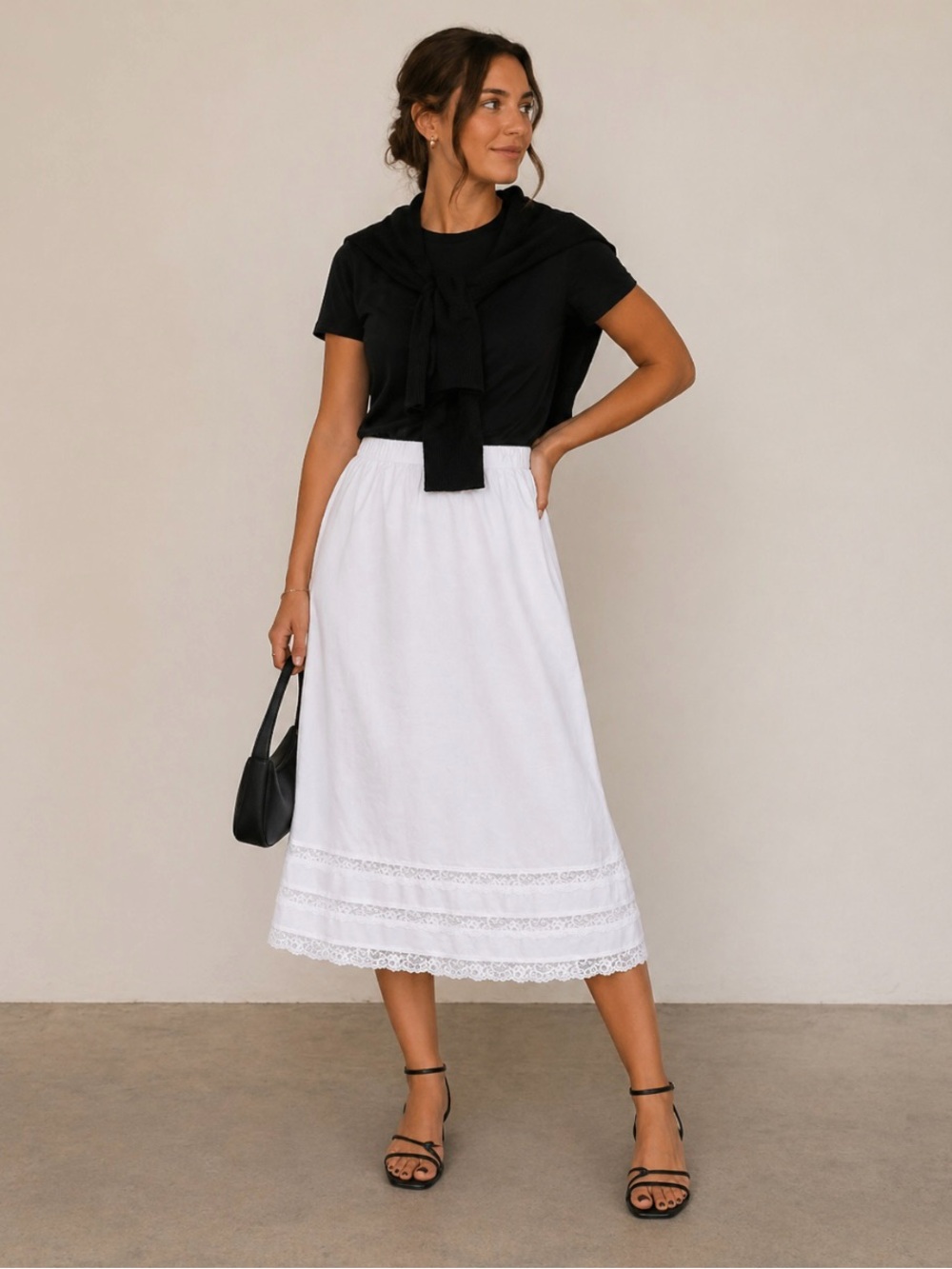 Vintage Old Hollywood Starlet Romantic Flowy Slip Tiered Lace Skirt